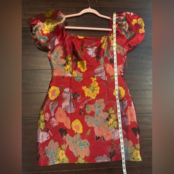 Lulus so stunning mini jacquard floral puff sleeve holiday party wedding dress - Picture 7 of 11